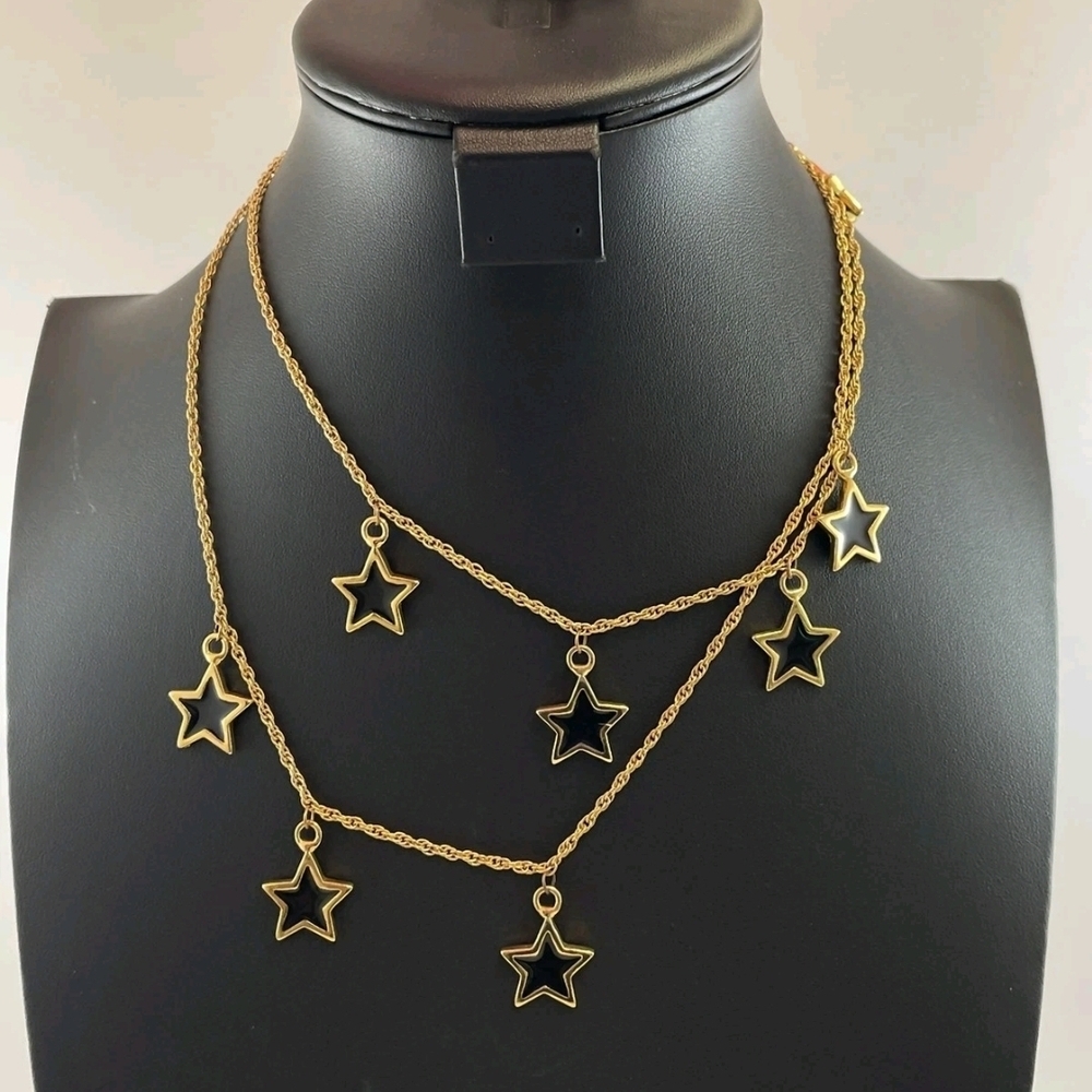 KENNETH JAY LANE COSTUME JEWELRY GOLD-TONE BLACK ENAMEL NECKLACE #FY465